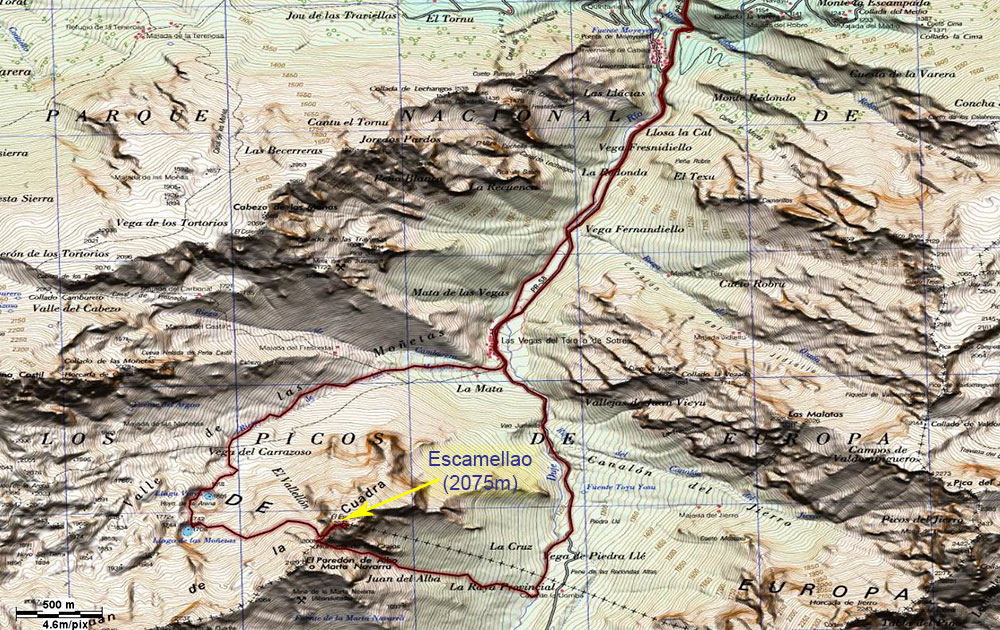 Mapa Pico Escamellao, Parque Nacional de Picos de Europa