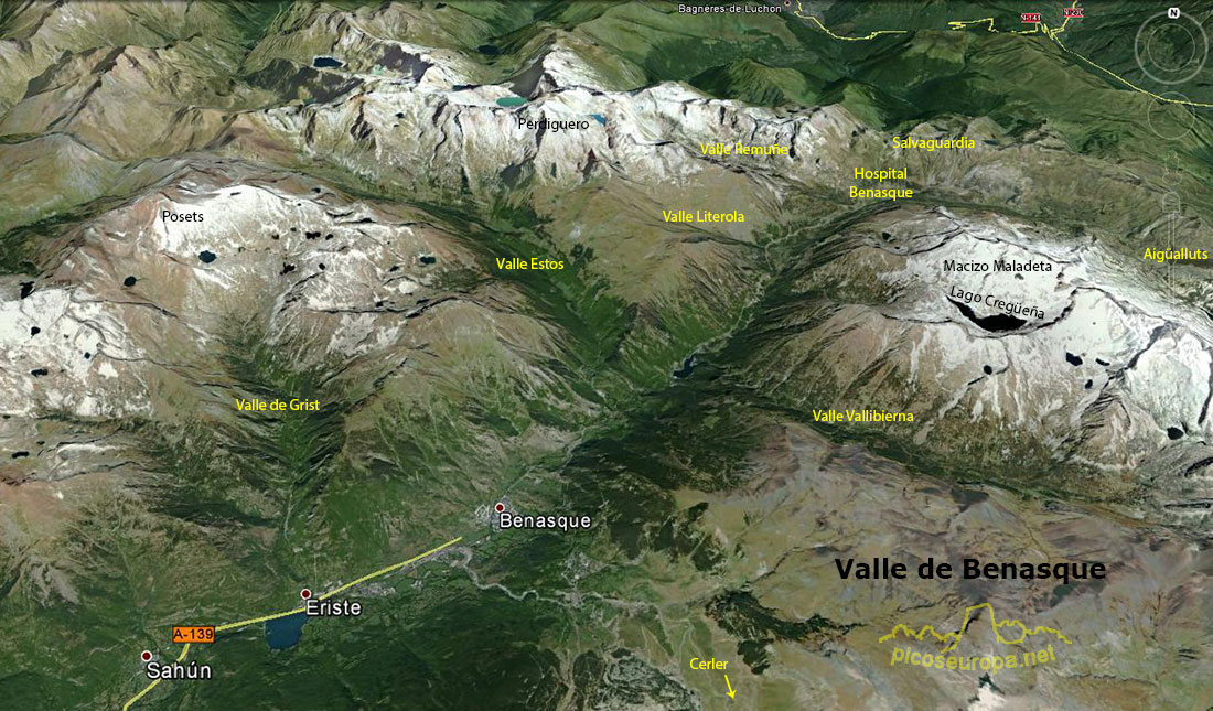 Mapa del Valle de Benasque, Pirineos de Huesca