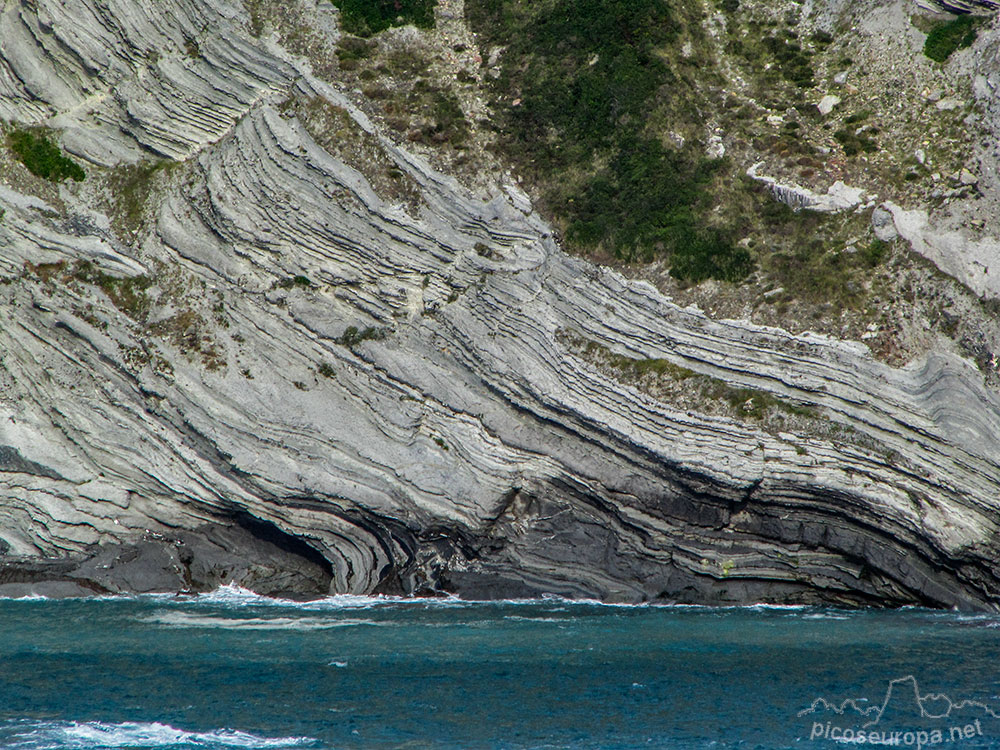 Foto: Formas de la roca en los acantilados que cierran la Baha de Plentzia, Bizkaia, Pais Vasco.