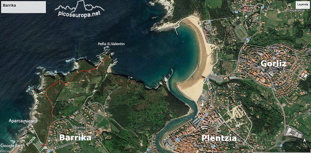 Mapa del paseo, Barrika, Mar Cantbrico, Bizkaia, Pais Vasco