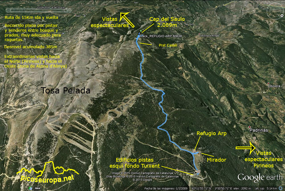 Mapa Ruta, Refugio de Arp, pistas esqui fondo Tuixent, Pre Pirineos de Lleida, Catalunya